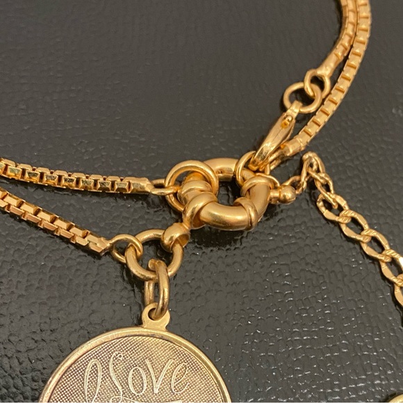 LK Gold-tone Double Chain “I Love You” Round name Plate Bracelet - Picture 15 of 15